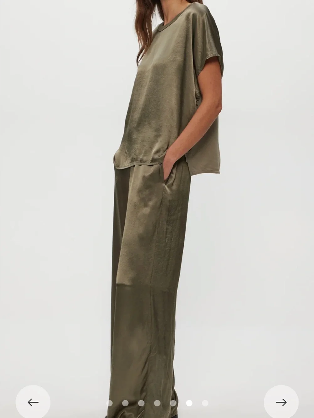 Michael Stars Olive Green Wide-Leg Satin-Trim Pants - Picture 5 of 5